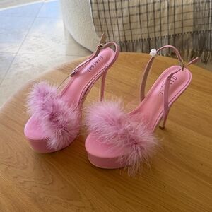 Pink Feathered Slingback Heels